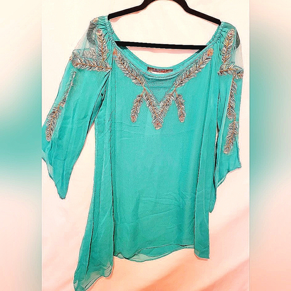 Embroidered Aqua Tunic-NWT-M